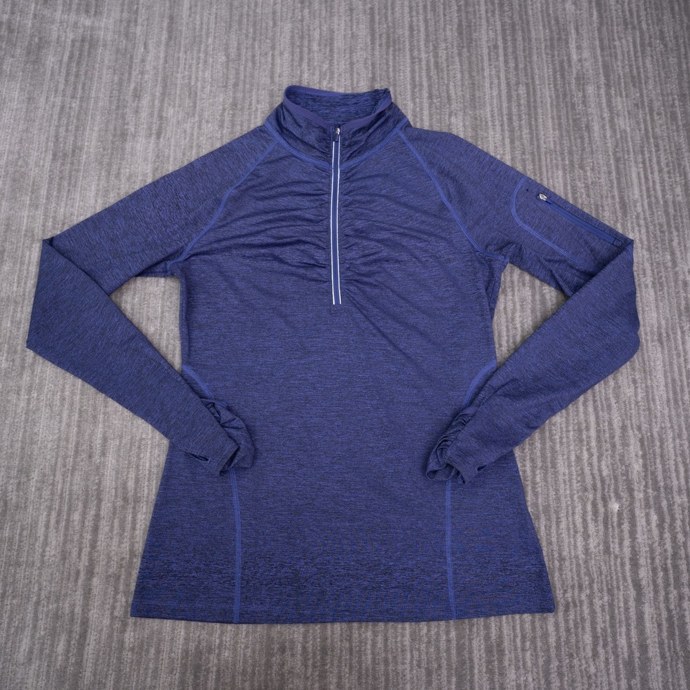 Kirkland Signature 1/4 Zip Pullover Women M Blue Excellent Space Dye Active Top